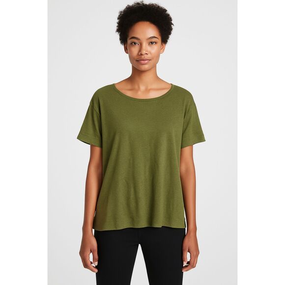 Eileen Fisher Organic Linen Boxy Tee | Size L - Picture 1 of 9